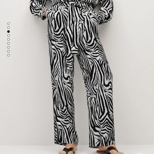 Mango Zebra Print Flowy Pants Straight Leg